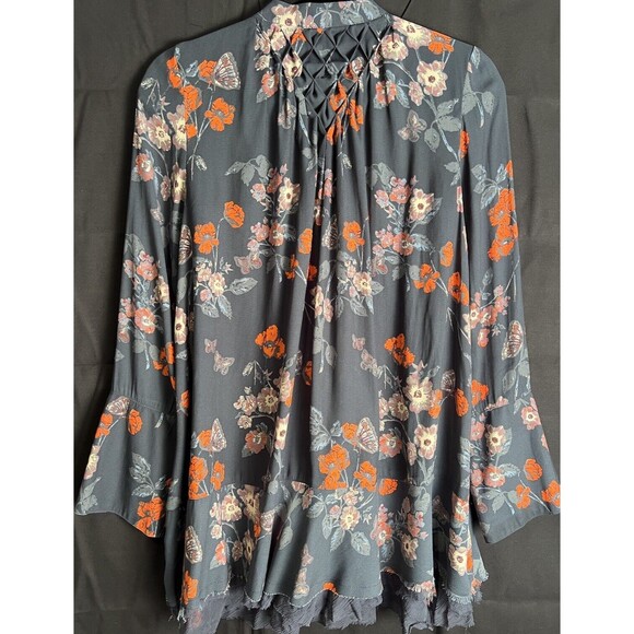 Free People Pebble Crepe So Fine Smocked Tunic Top Blue Size XSmall - Picture 11 of 16